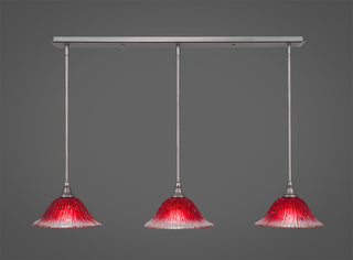 3 Light Mini Pendant In Brushed Nickel, 10" Raspberry Crystal Glass