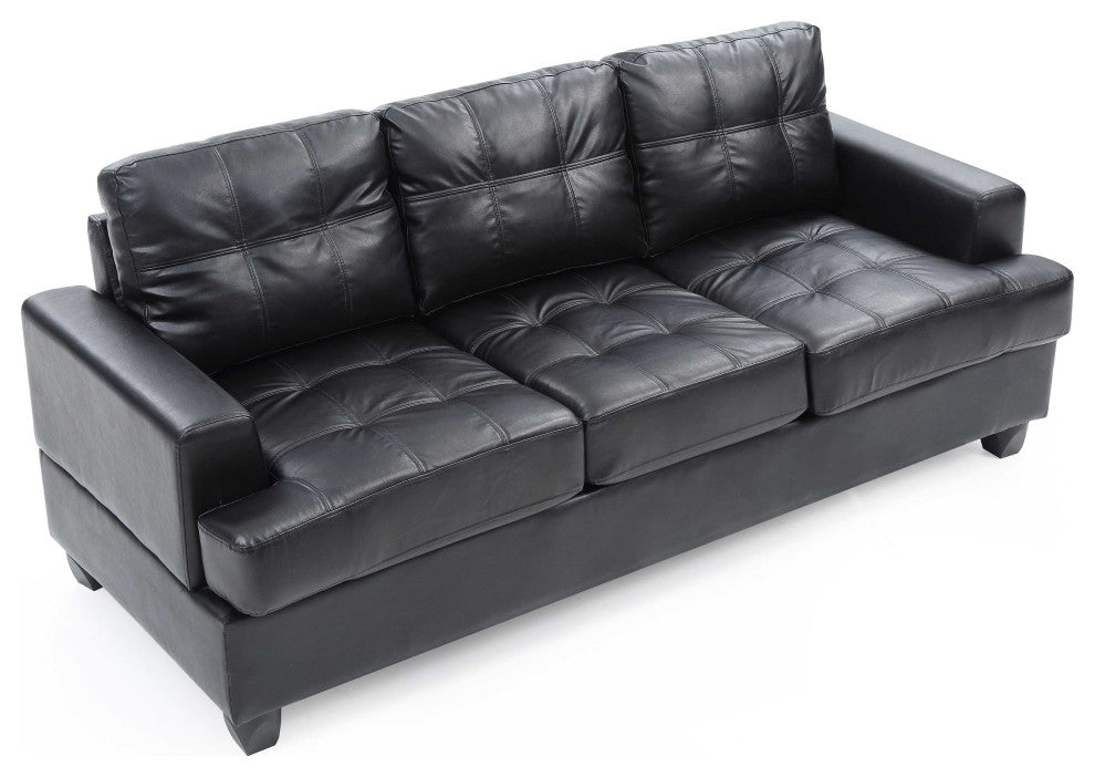 Sandridge 79 in. W Flared Arm Faux Leather Straight Sofa, Black