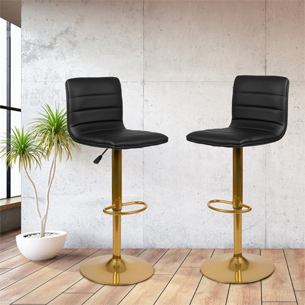 Modern Vinyl Adjustable Height Barstool with Horizontal Stitch Back, Set of 2, B