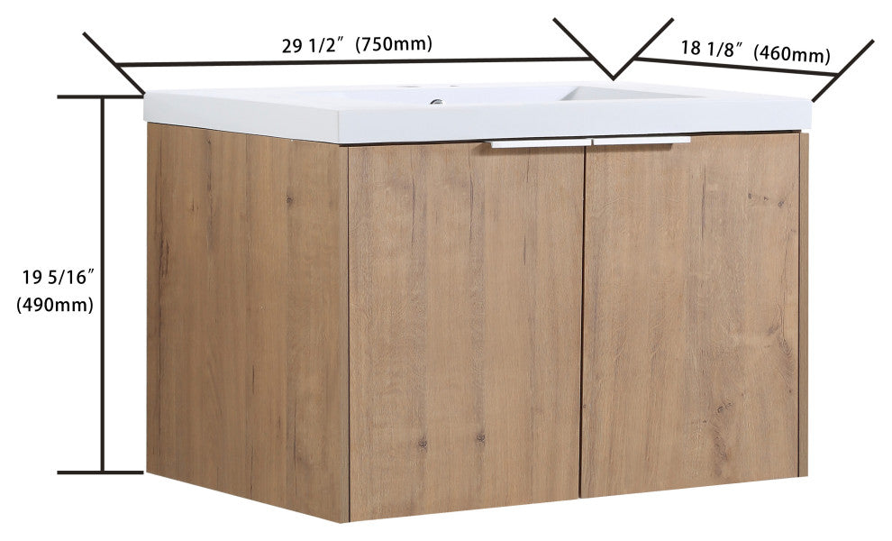 BNK 30" Bathroom Vanity with Resin Sink, Modern Design with Soft Close Doors, Imitative Oak