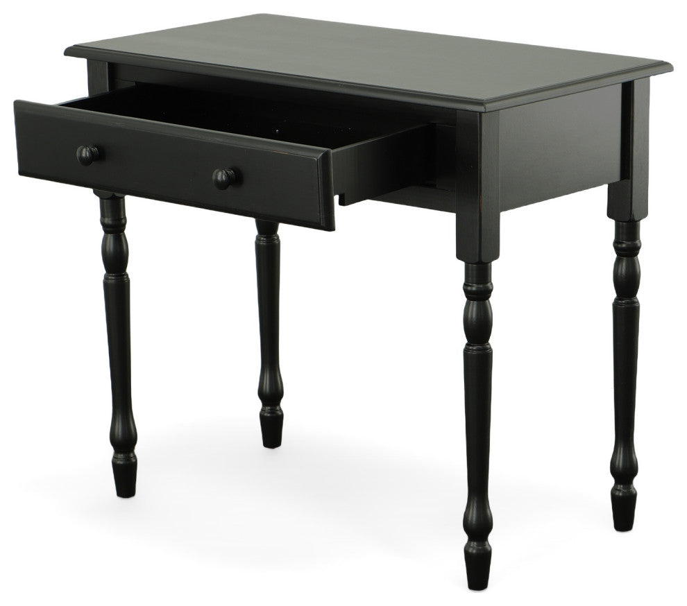 Grace Desk With Elegant Trned Legs And Drawer, Antique Black