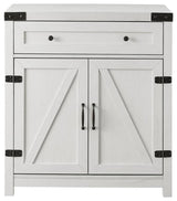 Pemberly Row 30" Farmhouse Barn Door Accent Cabinet in Brushed White