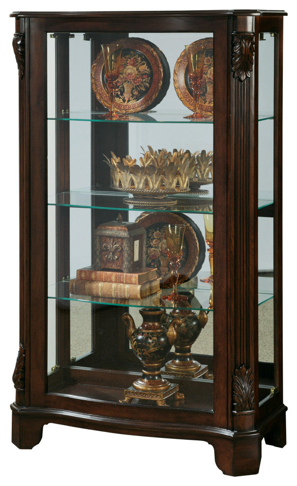Distinguished Carved 3 Shelf Curio Cabinet in Cherry Brown by Pulaski Furniture