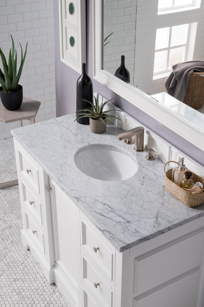 James Martin 825-V48-BW-3CAR 48" Vanity Bright White w/ Carrara Marble Top