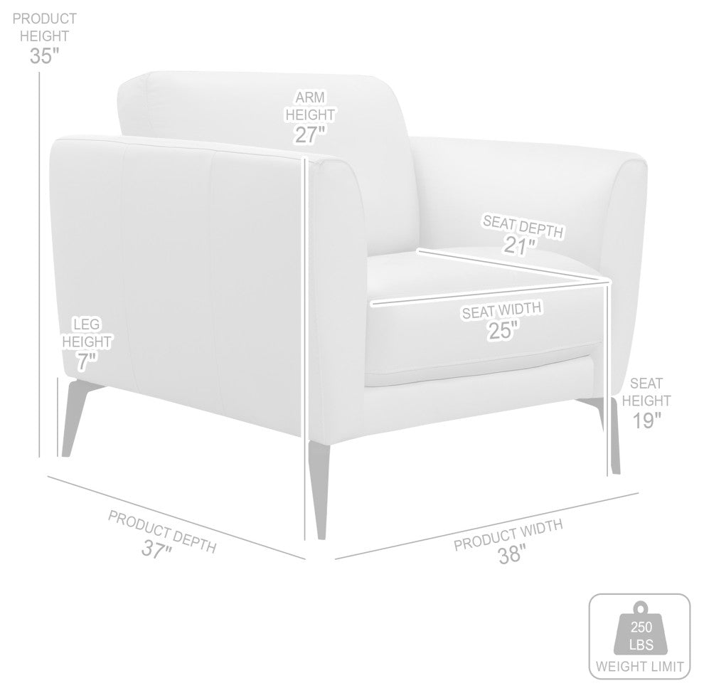 Hope Contemporary Chair, Genuine Dove Gray Leather With Black Metal Legs