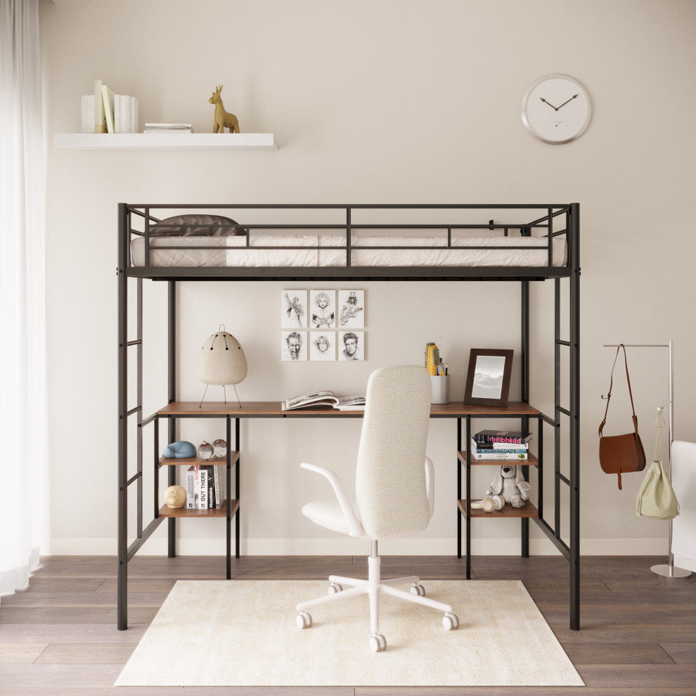 Gewnee Twin-size Loft Bed with Table & Shelves
