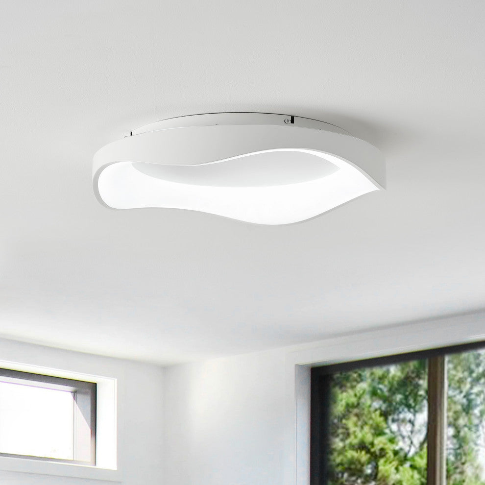 Modern White 1-Light Metal Frame LED Flush Mount Ceiling Light