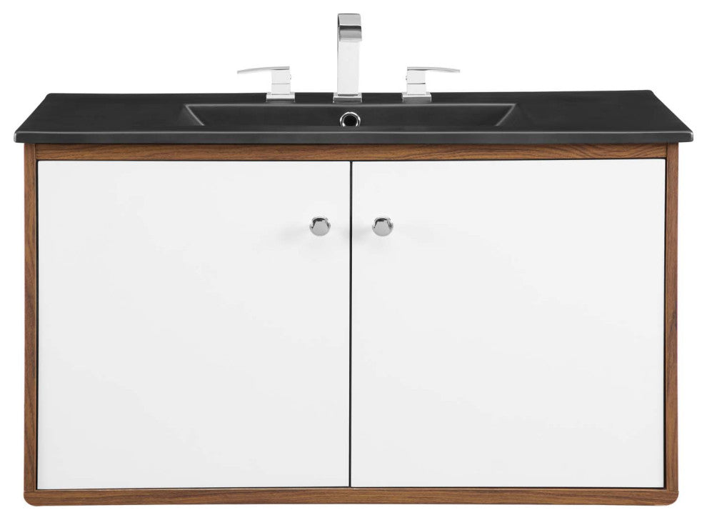 Transmit 36" Wall-Mount Bathroom Vanity - Walnut Black