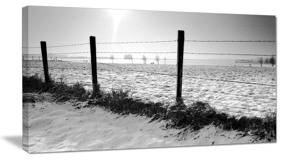 "Landscape in Snow With Fence" Oversized Beach Canvas Artwork, 40"x20"