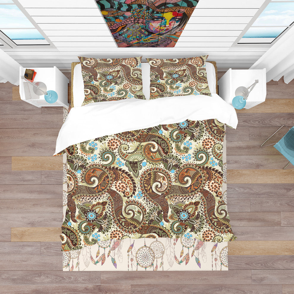 Paisley Pattern With Fantasy Vintage Duvet Cover Set, Queen