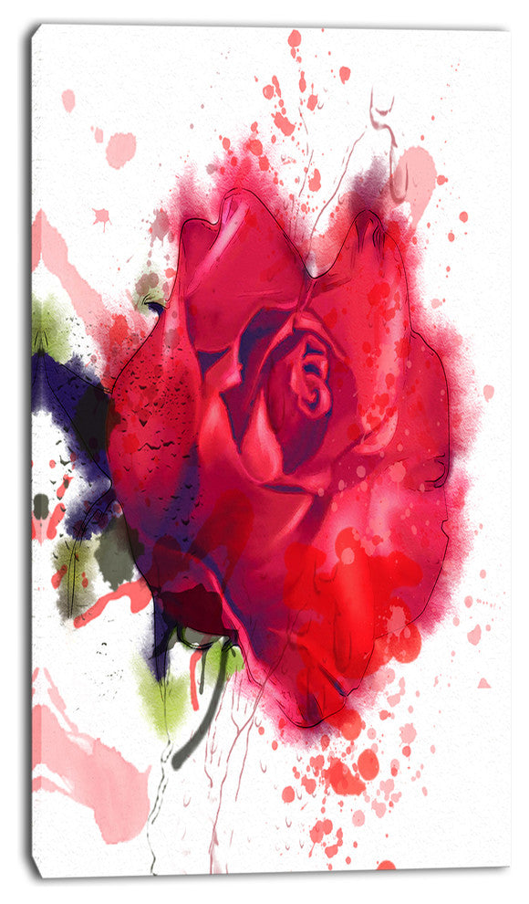 Beautiful Bright Red Rose, Floral Canvas Art print, 16"x32"