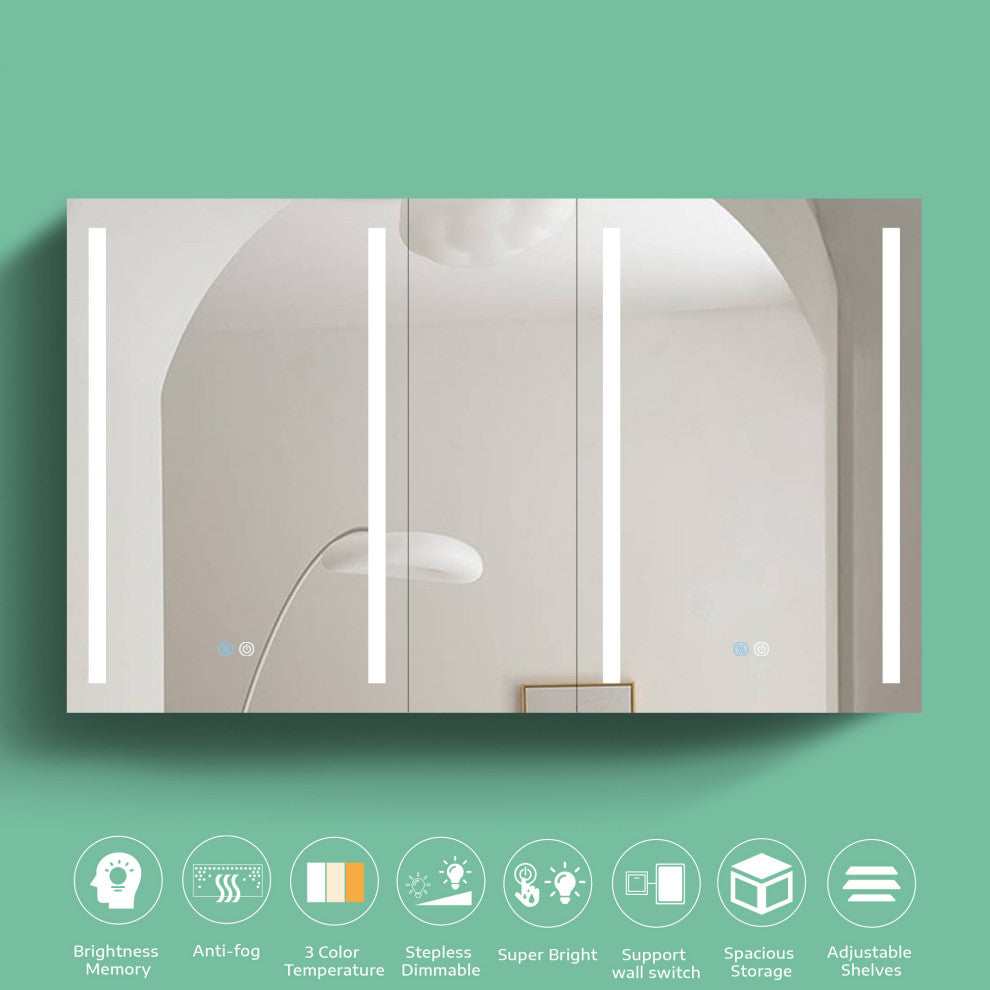 50" Aluminum Surface Mount Medicine Cabinet with Three Doors and Mirror