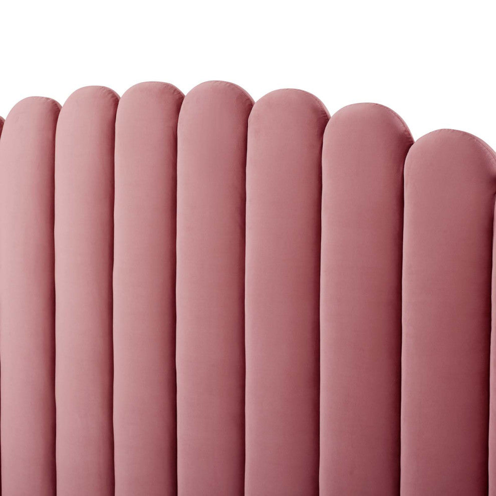 Platform Bed Frame, Queen Size, Velvet, Pink, Modern Contemporary, Bedroom