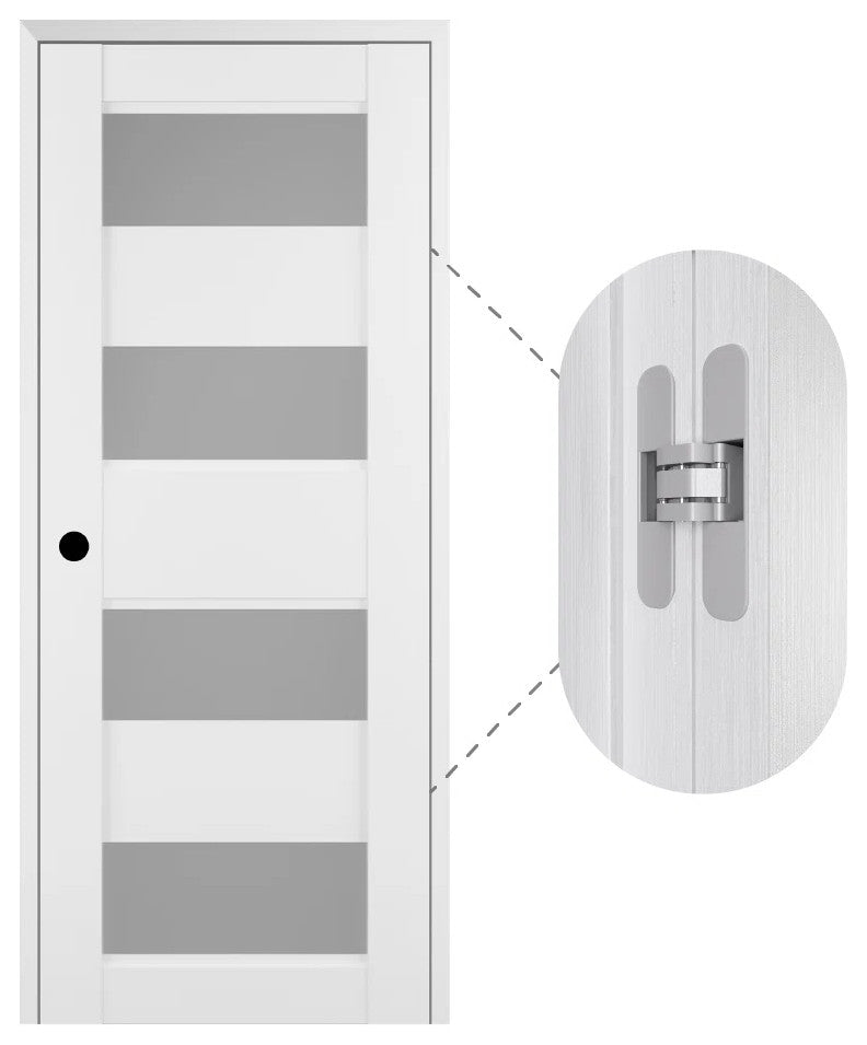 Della Bianco Noble with Concealed Hinges, Tempered Frosted Glass, Solid Core, 32" X 80", Right-Hand