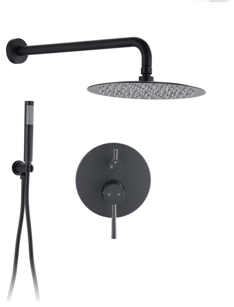 10 inch Wall-Mounted Round Completed Shower System with Handheld Shower, Matt Bl