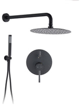 10 inch Wall-Mounted Round Completed Shower System with Handheld Shower, Matt Bl