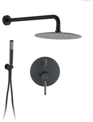 10 inch Wall-Mounted Round Completed Shower System with Handheld Shower, Matt Bl
