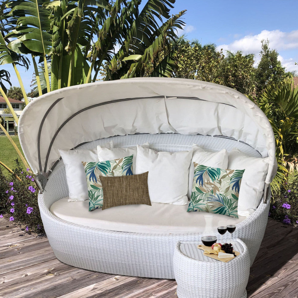 3-Piece Set Beige Tropical Leaves Indoor Outdoor Sewn Pillows