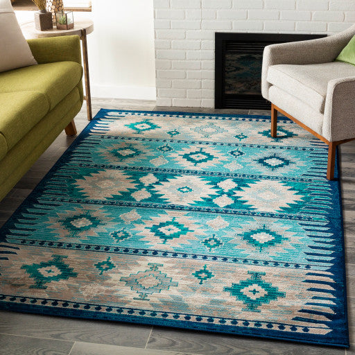 Surya Paramount PAR-1122 6'7"x9'6" Rug, Dark Blue/Aqua/Teal/Light Gray/Cream