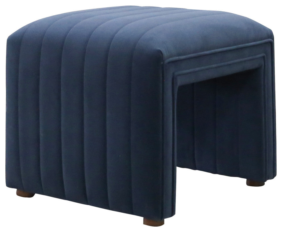 Soft Sapphire Navy Ottoman, Channeled