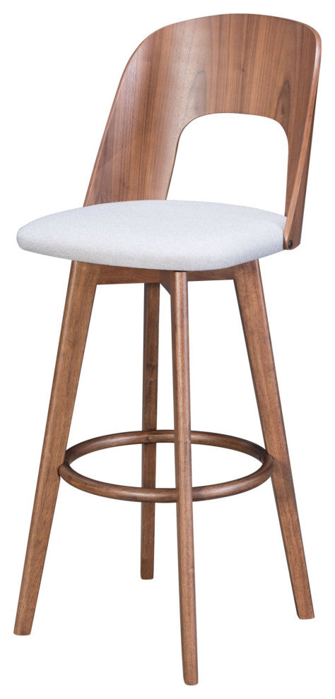 Bar Stool Chair Barstool, Set of 2, Fabric, Wood, Walnut, Gray, Cafe