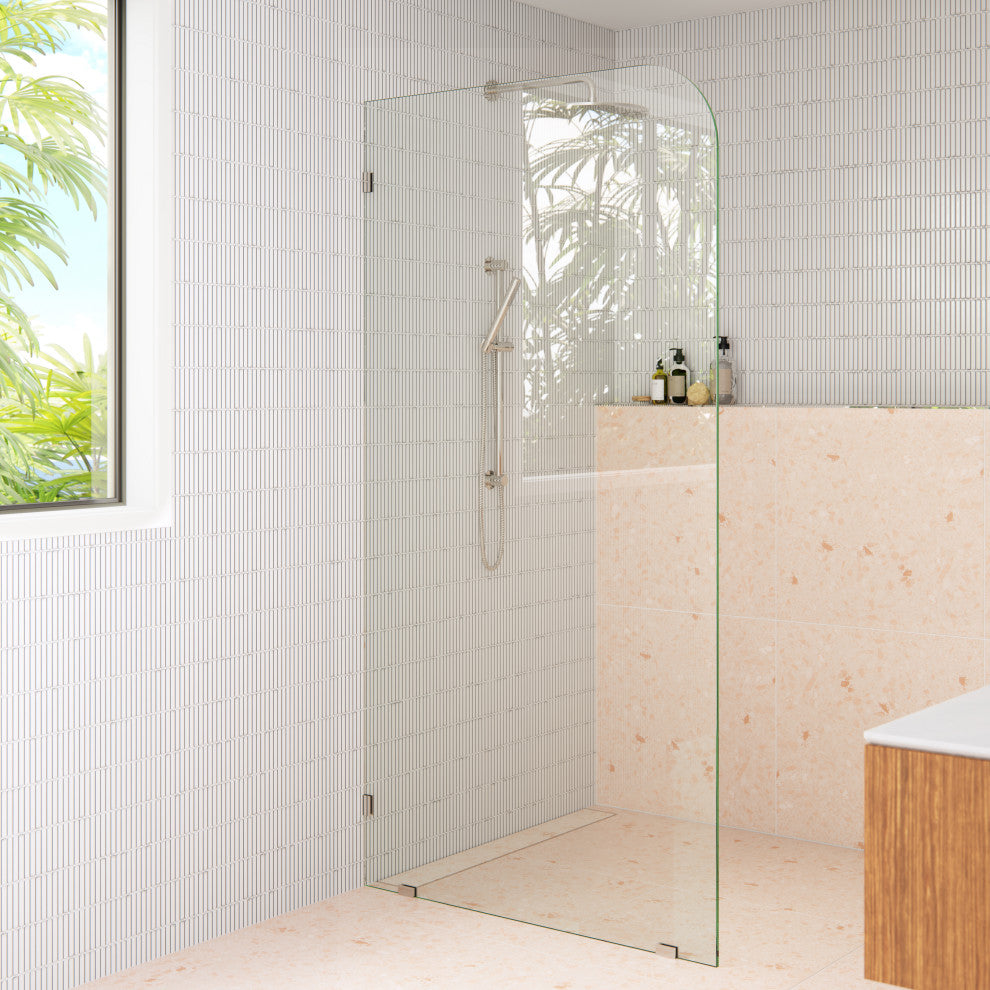 40"x78" Frameless Shower Door Single Fixed Panel Radius, Polished Chrome