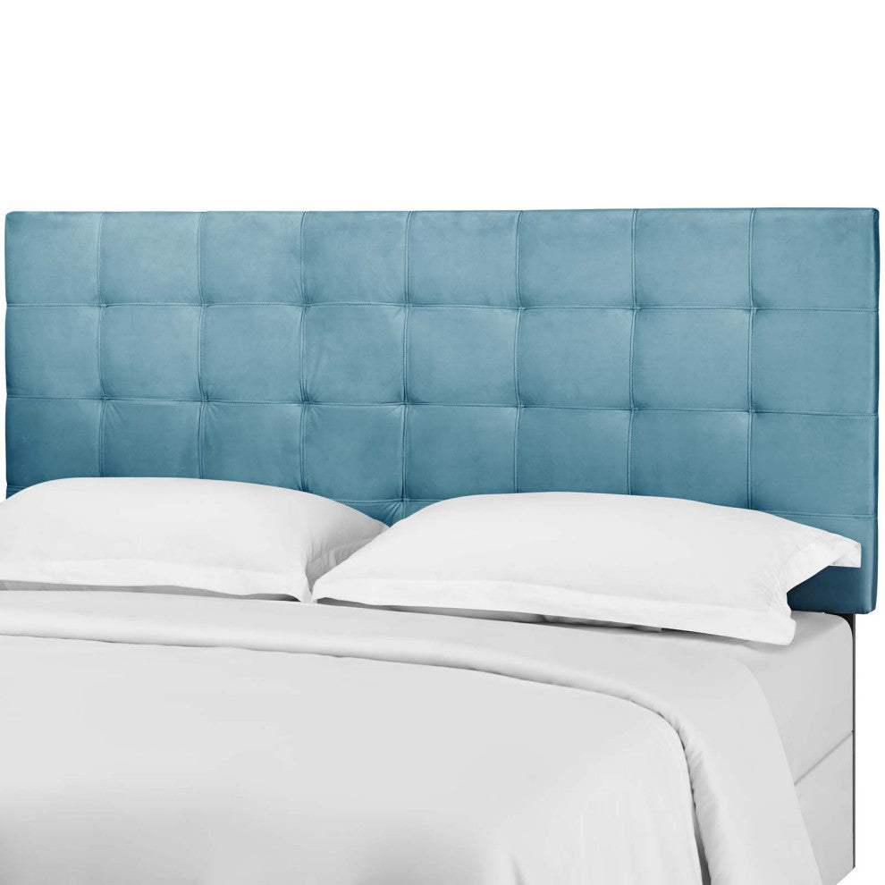 Contemporary Modern Full and Queen Size Tufted Headboard, Velvet Fabric, Blue