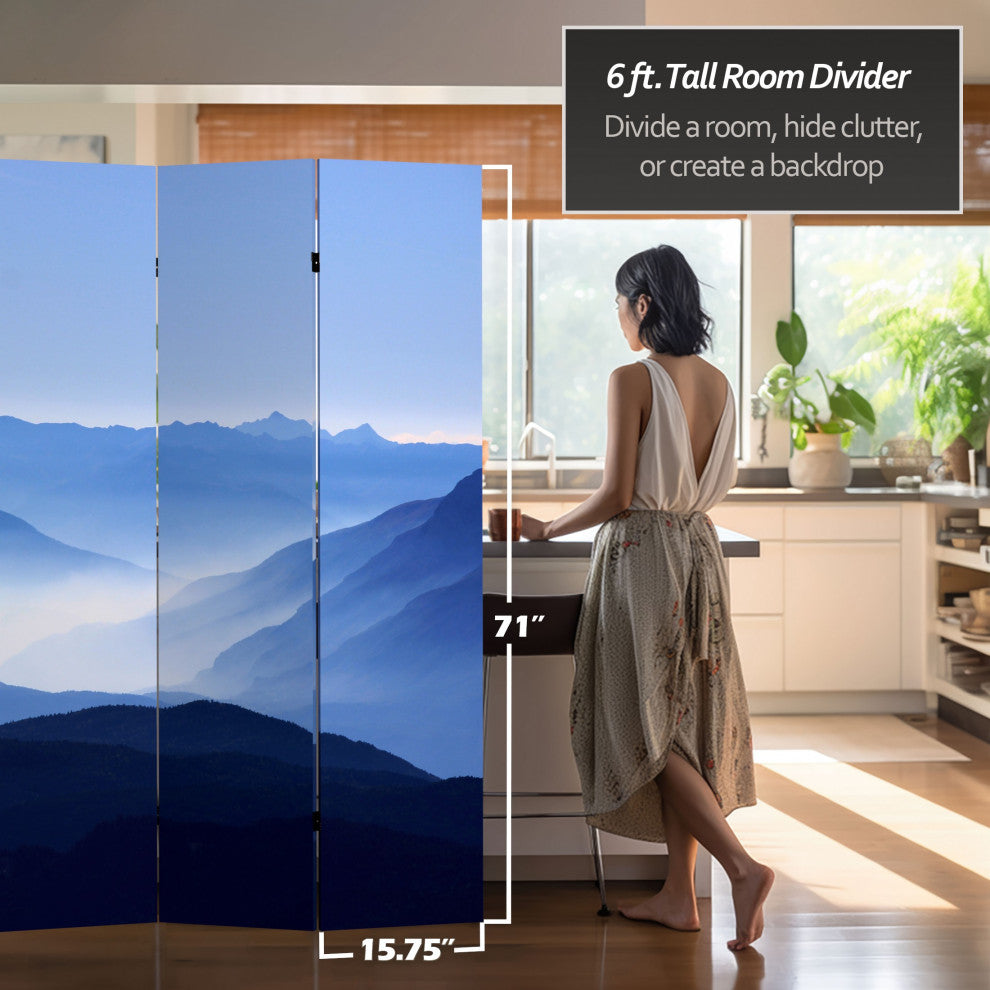 6' Tall Double Sided Misty Mountain Canvas Room Divider