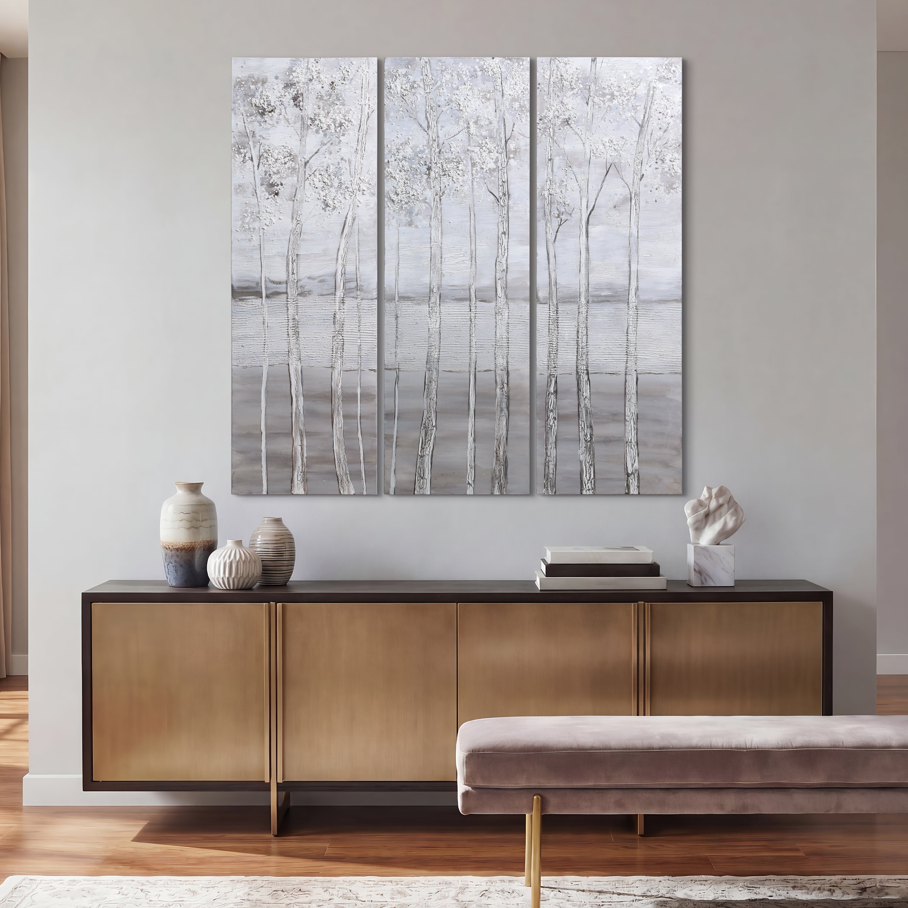 Silver Winter Textured Metallic Hand Painted Wall Art by Martin Edwards