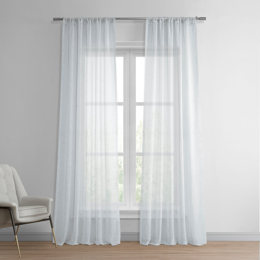Solid FauxLinen Sheer Curtain, Single Panel, Aspen White, 50"x108"