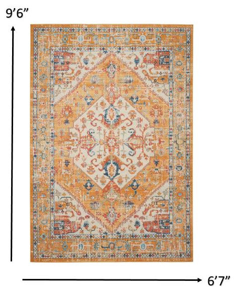 7' X 10' Yellow And Ivory Dhurrie Area Rug