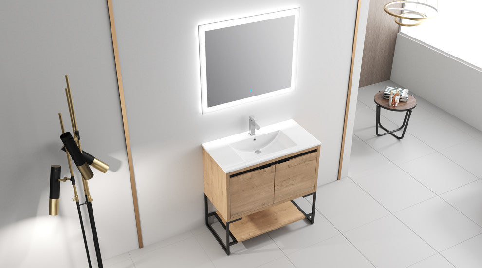 36 inch Plywood Freestanding Bathroom Vanity Set with Integrated Ceramic Sink