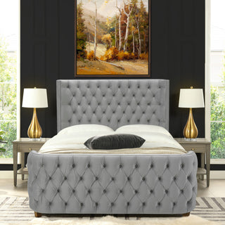 Brooklyn Tufted Sheltered Wingback Panel Bed, Opal Gray, Queen