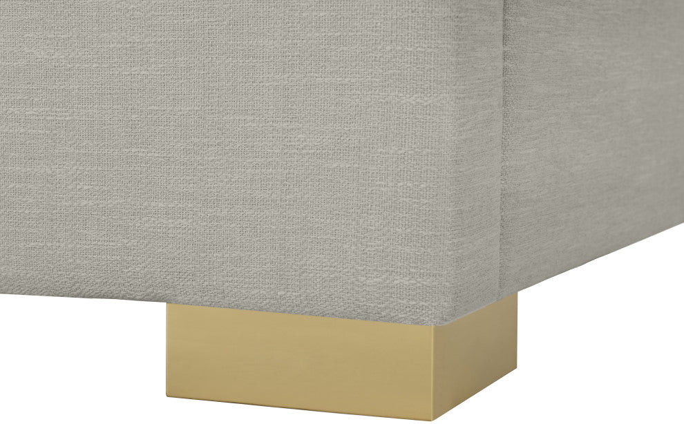Pierce Linen Textured Fabric Upholstered Bed, Beige, Twin