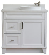 37" Single Sink Vanity, White Finish Top With White Engineered Stone Top