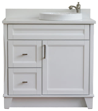 37" Single Sink Vanity, White Finish Top With White Engineered Stone Top