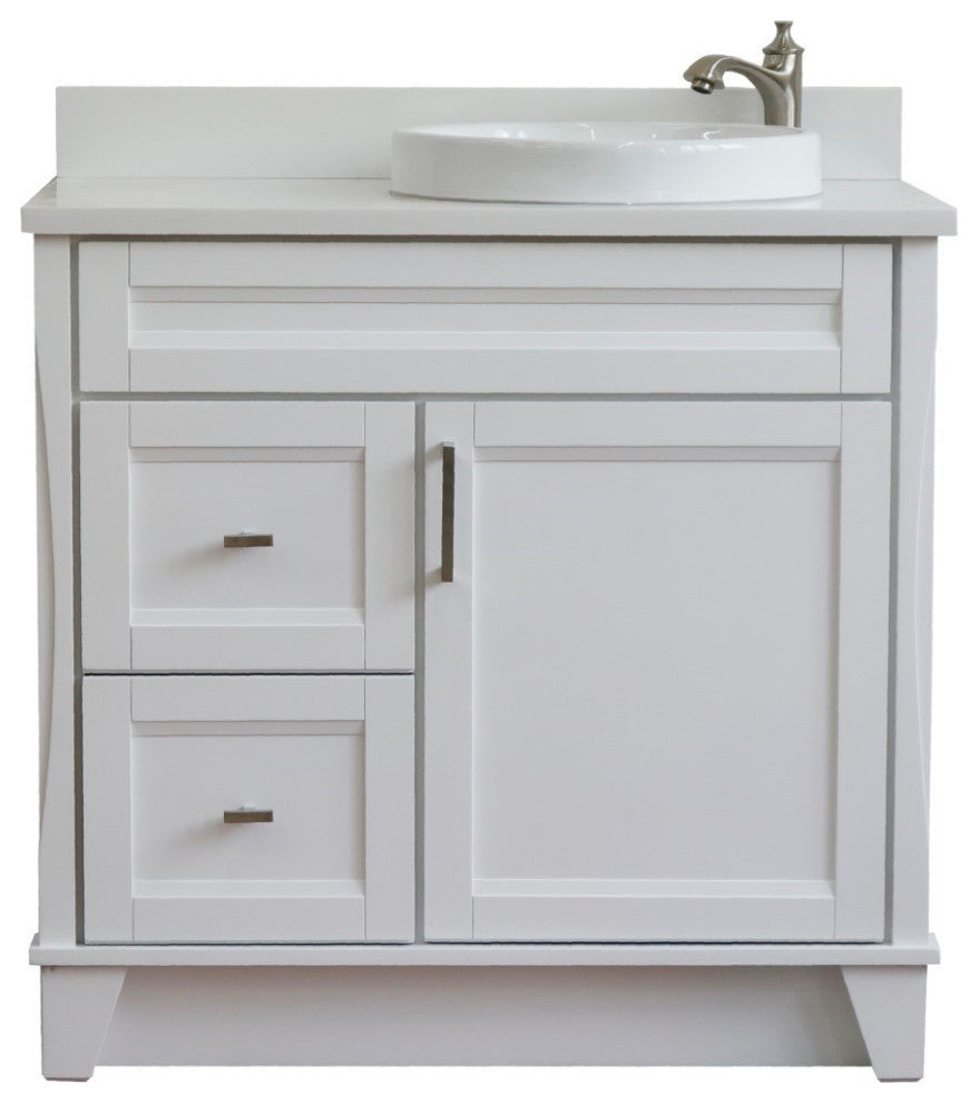 37" Single Sink Vanity, White Finish Top With White Engineered Stone Top