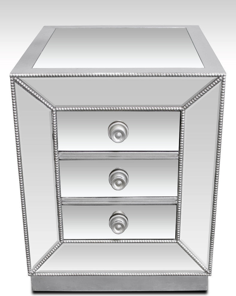 Silver Mirrored Glass Living Room End Table