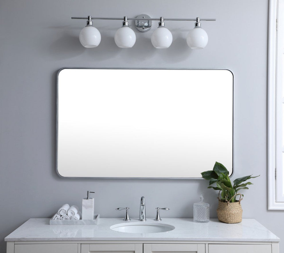 Ellis Soft Corner Metal Rectangular Mirror, Silver, 30"x48"