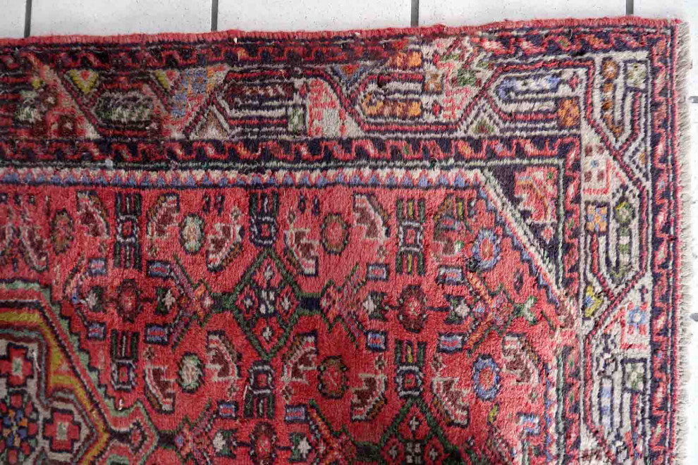 Handmade Vintage Persian Hamadan Rug 2.6'x4.1', 80cmx125cm, 1970s