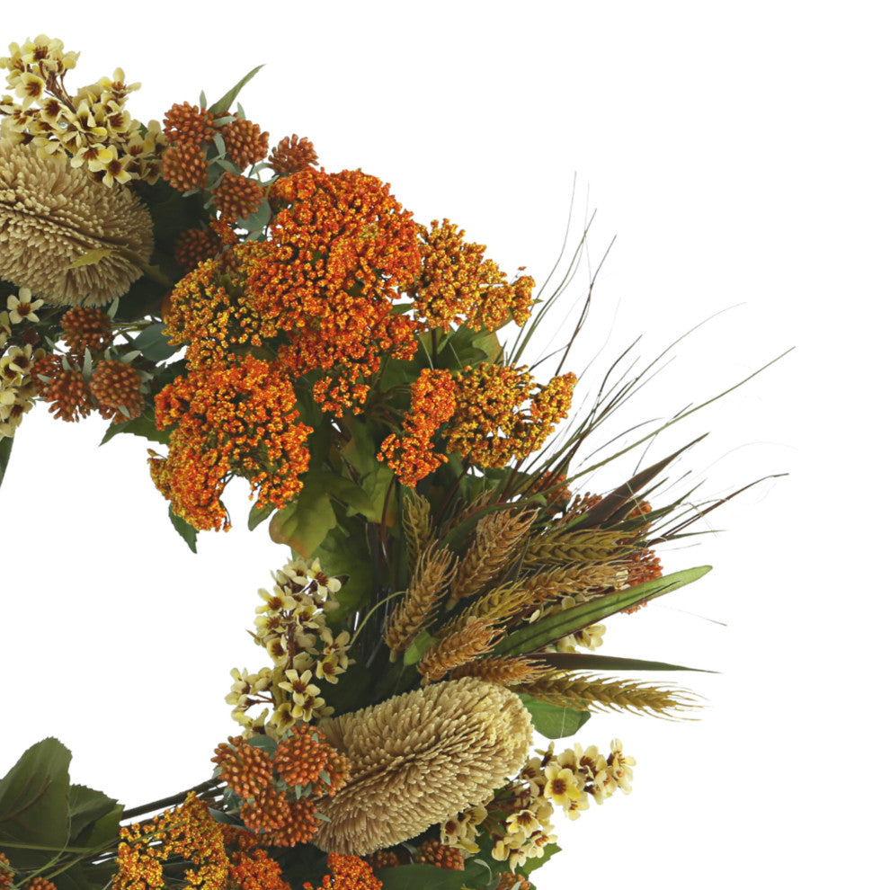 26" Fall Wreath with Hydrangeas, Lilacs and Wheat