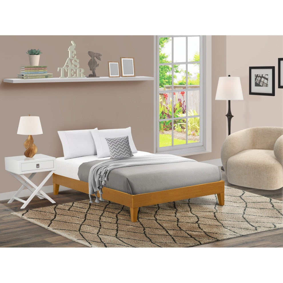 Full Platform Bed Frame With 4 Solid Wood Legs And 2 Extra Center Legs Oak