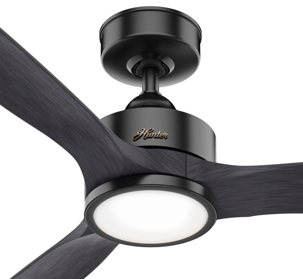 Hunter 52" Park View Matte Black Damp Ceiling Fan With LED Light Kit and Remote