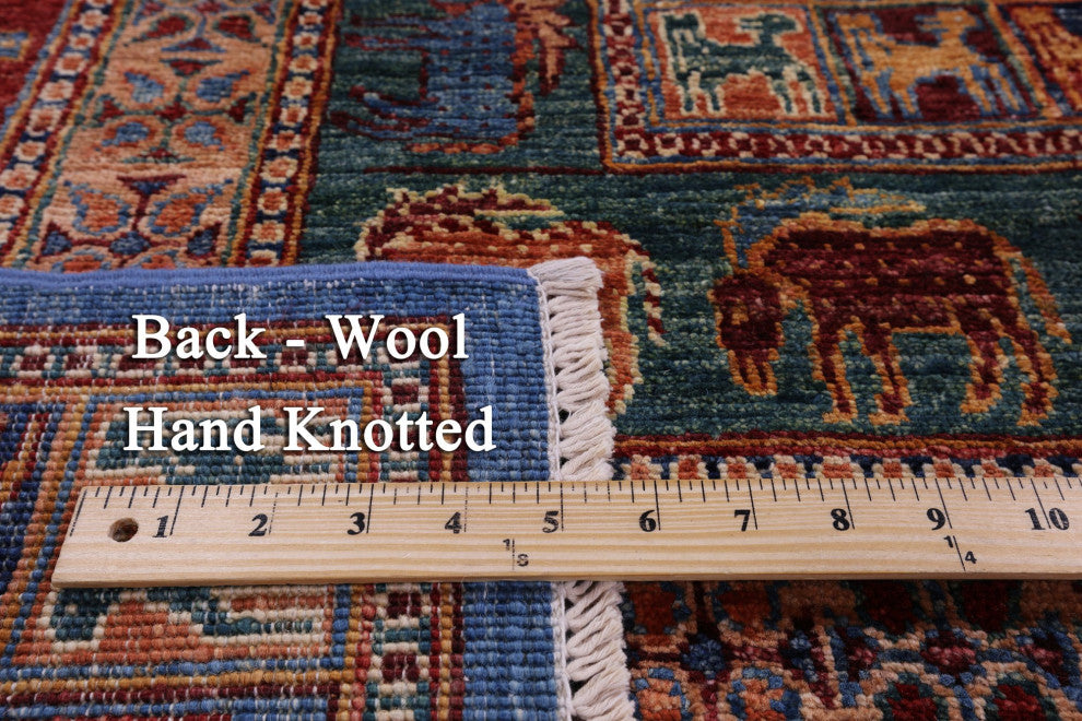 6' 8" X 9' 11" Handmade Antiqued Pazyryk Historical Design Wool Rug Q10706