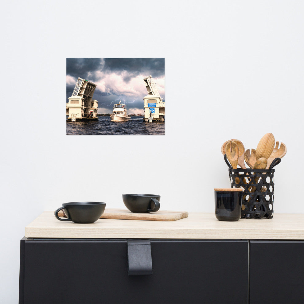 Beach Art Wall: Stormy Drawbridge Boat Landscape Photo Unframed, 11" X 14"