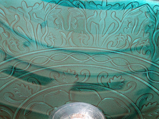 Eden Bath EB_GS03 Teal Glass Bathroom Vessel Sink with Embossed Pattern