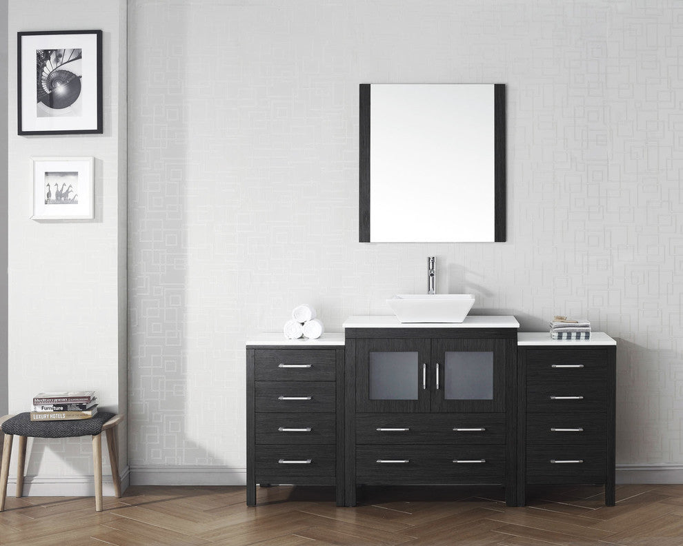 Virtu Dior 68" Single Bathroom Vanity, Zebra Gray With Faucet and Mirror