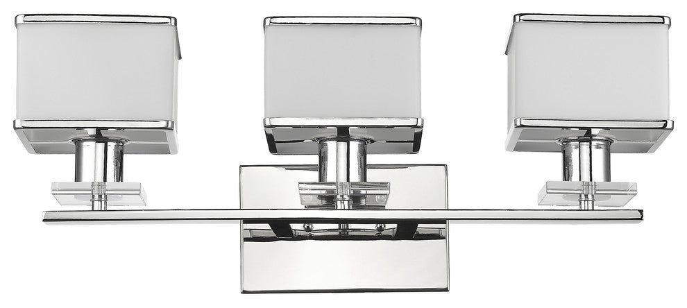 Trilluminate 3-Light Chrome Finish White Opal Glass Bath Vanity Wall Fixture 24"