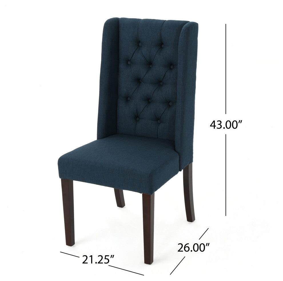 GDF Studio Billings Tufted High Back Dining Chairs, Set of 2, Navy Blue, Fabric