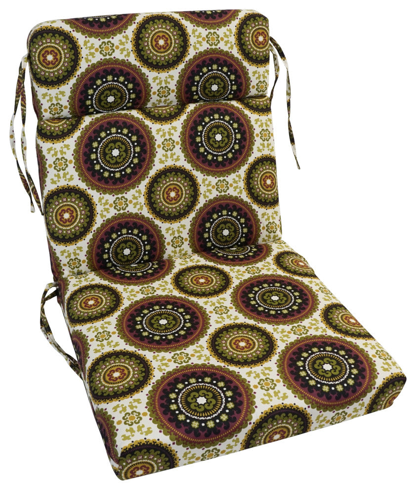 20"X42" Patterned Outdoor Squared Seat/ Back Chair Cushion, Earthly Delight